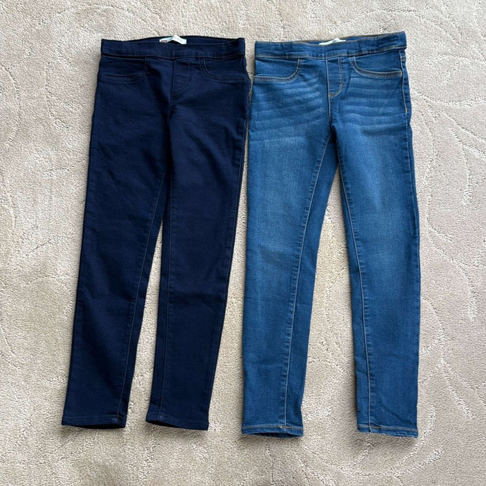 Lot of 2: Levi’s Girls S 8 Pull-On Jeans, Jeggings, Denim w/ Adjustable Waist